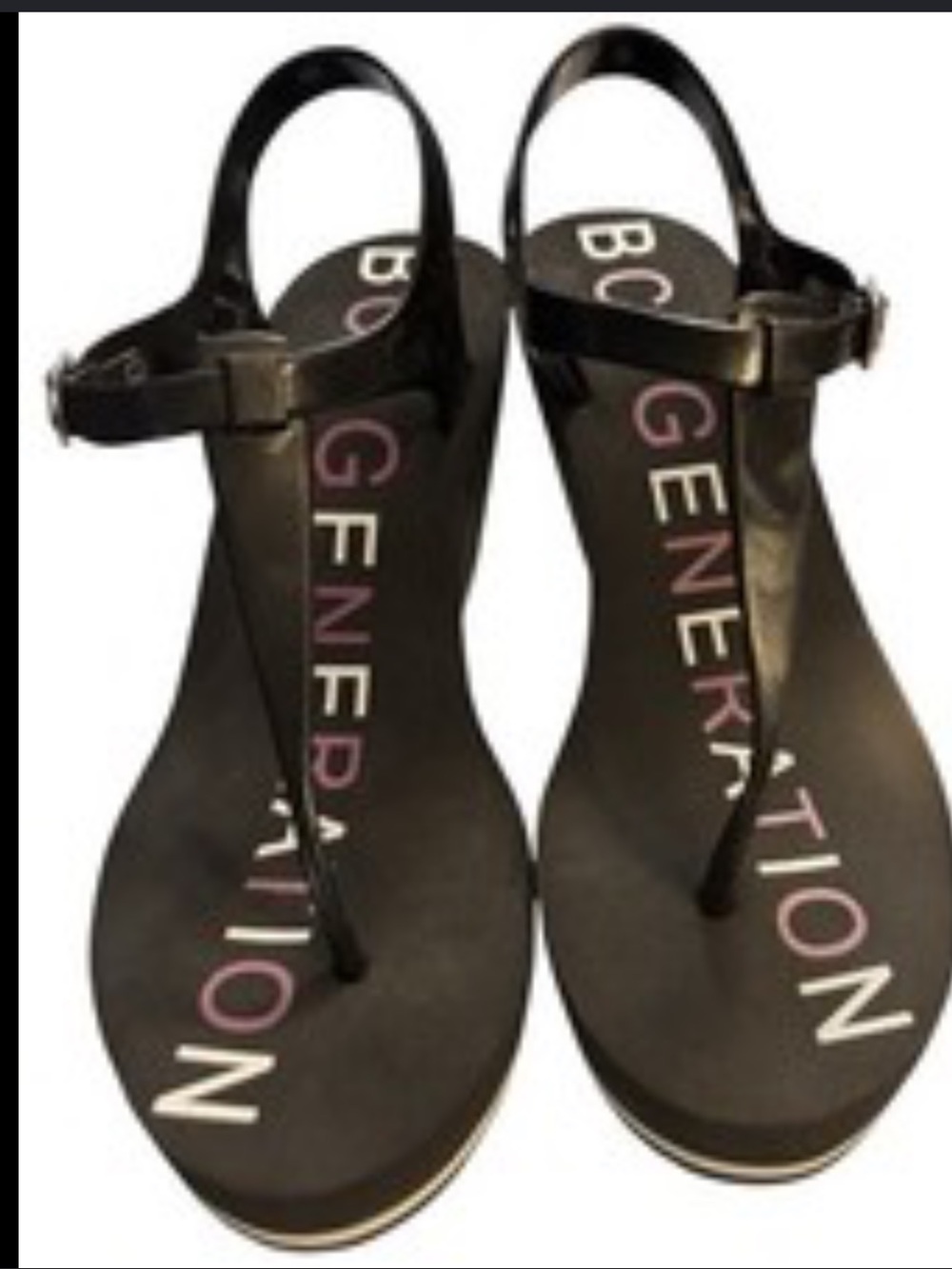 BCBGeneration Black T-Strap Platform Jelly Sandals